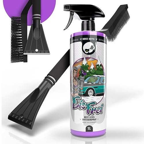 Nuke Guys Auto Scheibenenteiser Set | 1x Eisfrei 1l Scheiben Enteiser Spray für Autoscheiben + 1x Eiskratzer mit Besen | Enteiserspray für klare Sicht + Schneebesen