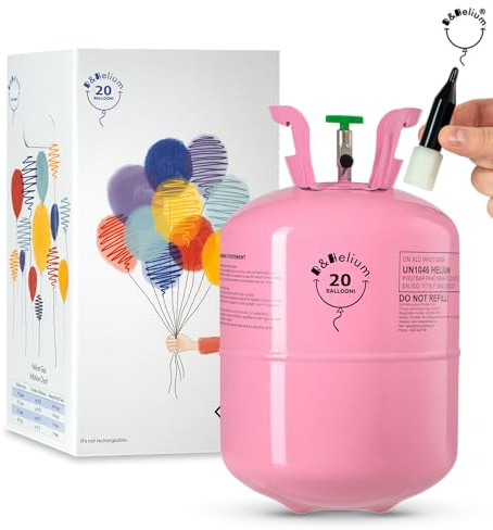 B&Helium Rosa Heliumflasche mit Ballongas für 20 langanhaltende Ballons – Inklusive Füllventil – Perfekt für Partydekoration, Geburtstagen, Hochzeiten und diverse Veranstaltungen.
