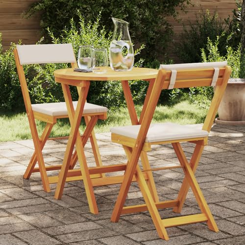 SKTQYQO Set Bistro Pliable 3 Pièces avec Coussins en Bois Massif Acacia Ensemble d'extérieur Mobilier de jardin Convient pour les balcons