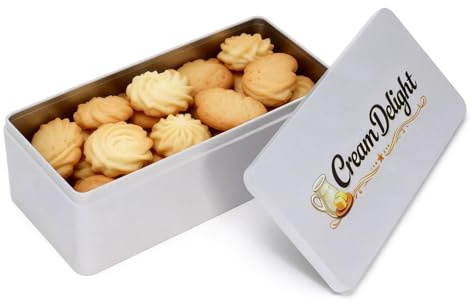 Punorric Empty Metal Cream Cracker Storage Container Airtight Cracker Tin, Decorative Storage Tin With Lid, Biscuit Tins for Baking Snacks, Biscuits, Cookies, Sweets, Cakes and Present Packaging