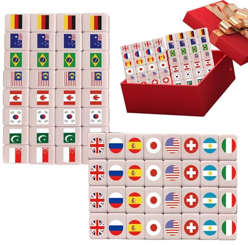 lugreat National Flag Mahjong Set, 65 Tessere Bandiera E Motivi Pet, Giochi Da Tavolo Seaside Escape,Gioco Di Memoria Per Adulti E Bambini, Per Serate Gioco, Feste In Famiglia, Vacanze