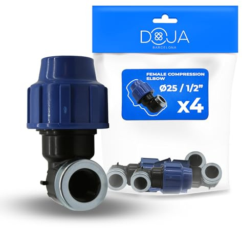 DOJA Barcelona Gomito Femmina MDPE 90 Gradi per Tubi - Pack 4-25x1/2 - Raccordi a Gomito 90° Filettato, Facile da Installare, Connettori per Tubo dell’Aqua Resistenti, Irrigazione Giardino
