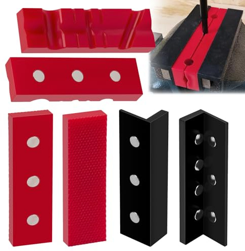 2 Pairs 4.5 Soft Jaws for Bench Vise with 1 Pair L Holder, Soft Vise Jaws, Non Marring Vise Jaws, Multi-Slot Texture Insert, TPU Vise Jaw Protective Covers for Woodworking, Metal, Plastics etc
