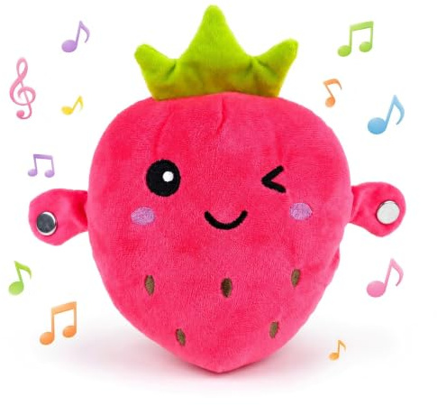 Plimto Interactive Music Strawberry Plush Toy, Touch Sensitive Sensory Toy