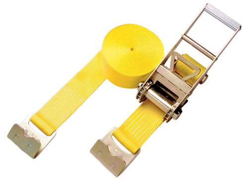 Security Chain Company CC3629 30' Yellow 3 Strap Assembly with Standard Ratchet and Flat Hooks