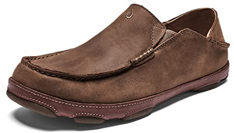 OluKai Moloa Men's Premium Leather Shoes, Easy Slip On & Off Design, Casual & Versatile Loafer, Drop-in Heel & Enhanced Traction, Ray/Toffee, 11.5
