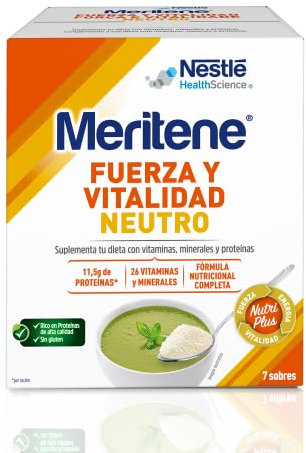 Meritene | Fuerza y Vitalidad |Sabor Neutro | Fuerza para tus Músculos, Vitalidad para ti | Solución Nutricional para Adultos con Proteínas, Vitaminas y Minerales| 7 Sobres | 350 gr