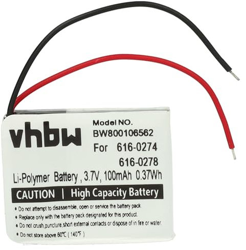 vhbw Batterie Compatible avec Apple IPod Shuffle G2 1GB, G3 Lecteur de Musique MP3 (100mAh, 3,7V, Li-ION)
