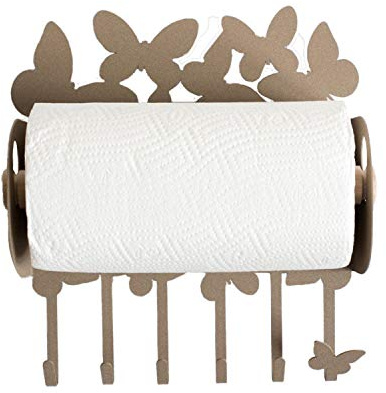 Arti & Mestieri Farfalle - Porta Rotoli da Parete di Design 100% Made in Italy - in Ferro, 25 x 10 x 30 cm - Beige