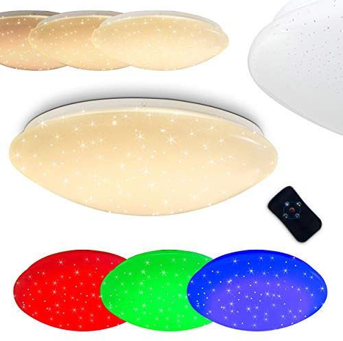 LED Deckenleuchte Foxes, dimmbare Deckenlampe aus Metall in Weiß, mit Nachtlichtfunktion, 24 Watt, 1650 Lumen, 3000 Kelvin, mit RGB Farbwechsler u. Fernbedienung, Sternenhimmel-Effekt