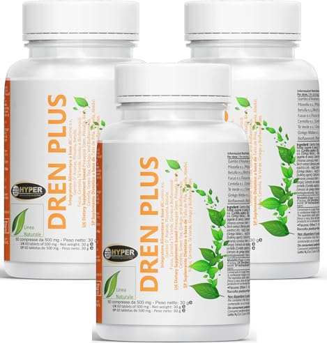 Hyper Drenante Forte Dimagrante Anticellulite - con Gambo d'Ananas, Pilosella, Betulla, Tè Verde e Ginko Bilboa - Aiuta a Perdere Peso e Liquidi in Eccesso - 3x60 Compresse