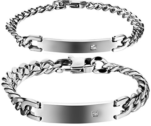 OIDEA Paar Armband aus Edelstahl Panzerkette Armkette mit Gravur, Gold Rosegold Silber Armreif Pärchen Armreifen Partner Armbänder Schmuck Geschenk für Verliebte Damen Herren Paare Valentinstag