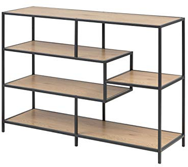 AC Design Furniture Jörn Asymmetrisches Bücherregal mit 4 Ablagen, H: 78 x B: 114 x T: 35 cm, Wildeiche Optik/Schwarz, Holz/Metall, 1 Stk