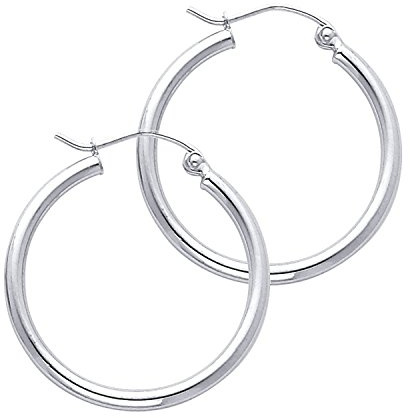 PRINS JEWELS 14 Karat 585 Gold Creolen Ohrringe Weißgold - Breit 2 mm