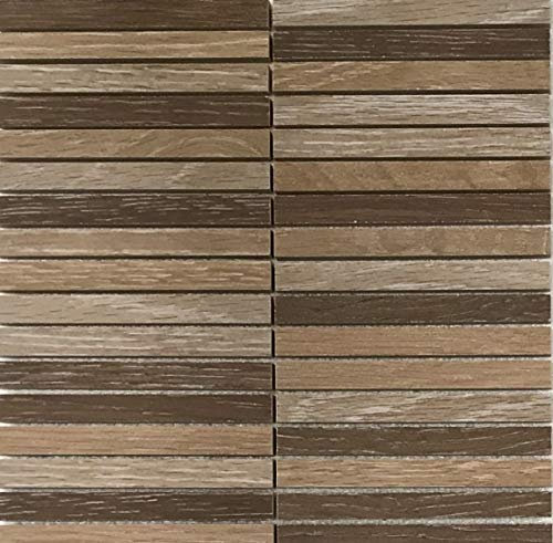 mosaico de red ceramica tiras madera natural roble y nogal, azulejo baldosa gres porcelanico