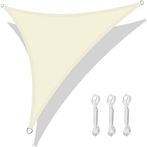 HEYOMART Sun Shade Sail Waterproof 3.6x3.6x3.6m Triangle, 98% UV Block PES for Garden Patio Sunscreen Canopy Sunsail with Free Ropes, Cream