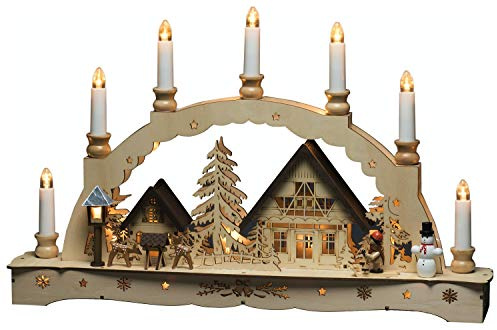 Konstsmide Holzsilhouette sieben Kerzen, Naturfarben, 5V Innentrafo/batteriebetrieben, 17 warm weiße Dioden - 3254-100