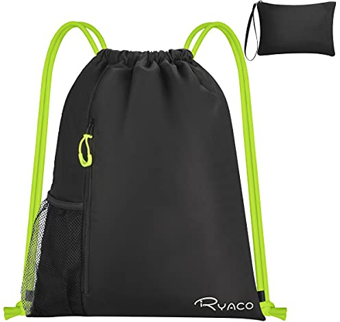 Ryaco Mochila impermeable con cordón, bolsa de gimnasia para deportes de agua, con bolsillo exterior con cremallera, bolsillo de malla, separación entre seco y húmedo, para la escuela, hacer deporte
