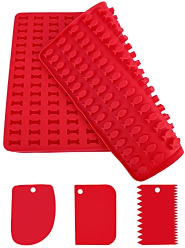 Backform für Hundeleckerli, Silikon Backmatte Knochen und Fisch für Hundekekse Hundeleckerlies Pralinenform, Backform, Backunterlage Hitzebeständig Antihaftend mit 3 Pcs Silikonbürsten Teig Schaber