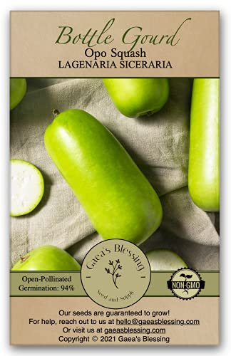 Gaea's Blessing Seeds - Bottle Gourd Seeds - Opo Squash - Non-GMO Seeds with Easy to Follow Planting Instructions - NAM Tao Yao Heirloom 94% Germination Rate