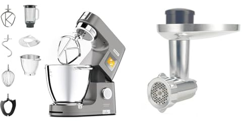 Kenwood Titanium Chef Patissier XL KWL90.034SI – Küchenmaschine mit integrierter Waage, inkl. 4-teiligem Patisserie-Set, silber & Fleischwolf KAX950ME, Zubehör für Kenwood Küchenmaschinen