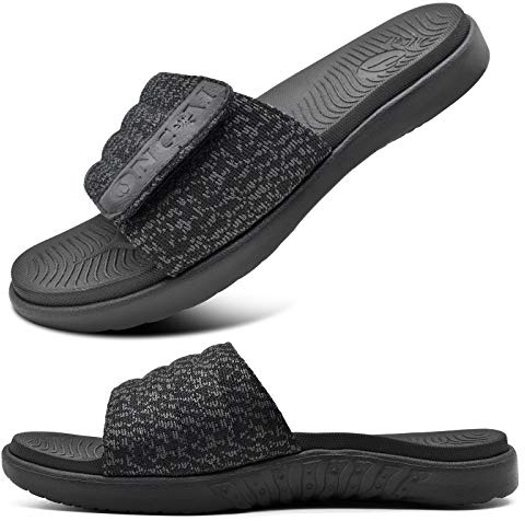 ONCAI Mens Sandals, Arch Support Sport Slides Open Toe Adjustable Straps Orthotic Cushioned Footbed for Plantar Fasciitis Rubber Soles Size 6.5-14