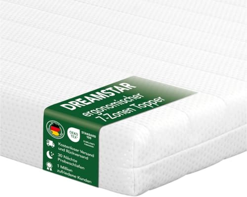 DREAMSTAR Easy Flex - Surmatelas ergonomique avec noyau en mousse froide - Surmatelas avec dureté 2 et 3 - Certifié Oeko-Tex - 10 cm de haut - 180 x 200 cm