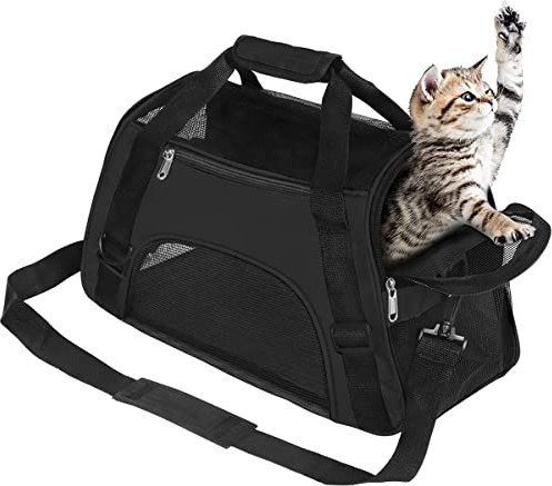 Optizium Hundetransportbox - Schwarz - M - 47 x 24.5 x 33 cm - Hundebox Hundetasche Katzenbox Autotransportbox Soft-Sided Airline-geprüft faltbar