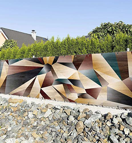 MyMaxxi Zaunbanner Sichtschutz - Abstrakte Formen in Holz Farben - Abdeckung für Terrasse Zaun - Windschutz Sonnenschutz Blickdicht - Zaunverkleidung wetterfest -