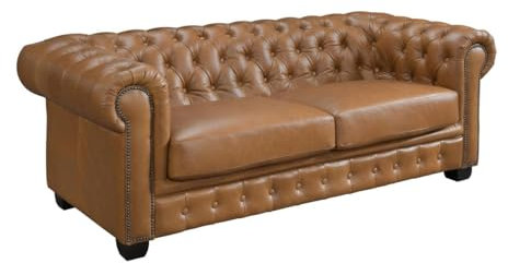 Vente-unique-Divano chesterfield 3 posti 100% Pelle di bufalo Caramello Vintage - BRENTON
