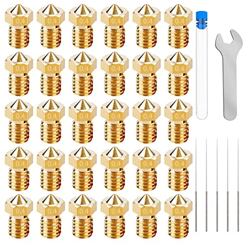 30 PCS Buse imprimante 3D,Buses D'extrudeuse,Pour L'imprimante 3D De Filament De 1.75mm E3D V5-V6,En Laiton 0.4mm Extrudeuse Nozzle D'imprimante 3D,Acier Inoxydable Aiguilles Buse De Nettoyage