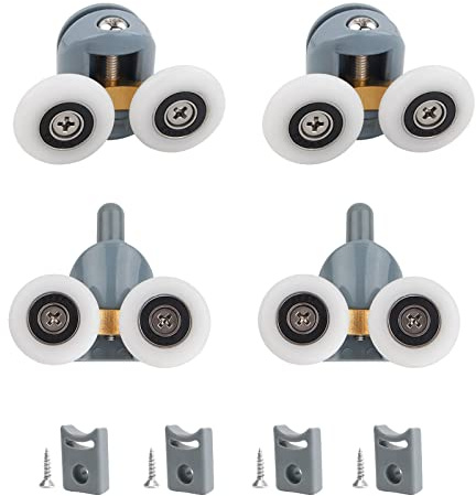 Qikuver Duschtürrollen, 25 mm Durchmesser Duschtür Rollen Ersatzteile, passend für Glas, 4–6 mm, Home Badezimmer DIY Ersatzteile (2 obere und 2 untere Rollen) (Grau, 25MM)