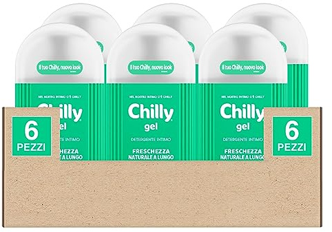 Chilly Intim-Reinigungsgel mit frischer Formel, geruchshemmend, pH 5, für natürliche Frische mit klinisch getestetem Menthol, 6 Flaschen à 300 ml