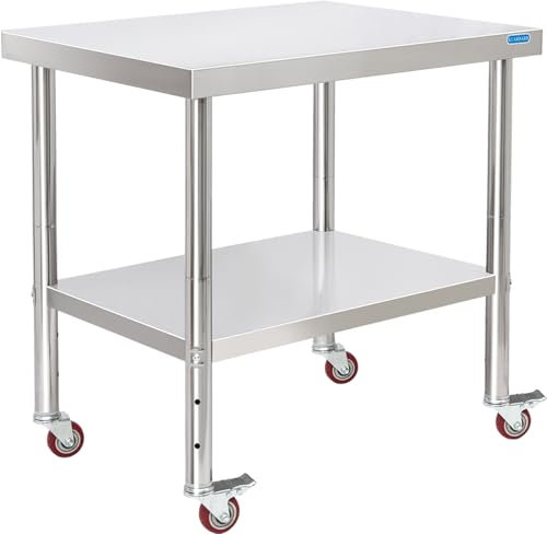 KUARBARR Stainless Steel Table for Prep & Work with 4 Caster Wheels with Adjustable Undershelf 24 x 30 NSF Metal Commercial Kitchen Worktable for Restaurant Home Outdoor