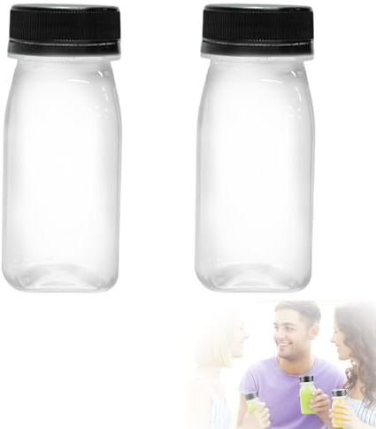 2-Pcs Compact Beverage Containers with Secure Lids – 4oz/100ml Reusable Clear Plastic Bottles for Milk, Juice, and Smoothie Storage/re-usable