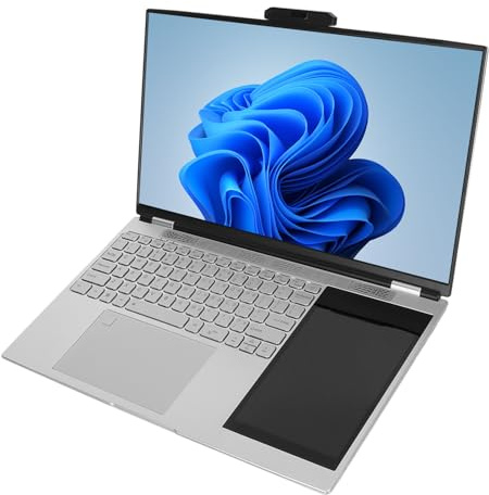 Laptop a Doppio Schermo da 15,6 Pollici per Win 11, Laptop Touch HD con Apertura a 180 Gradi con Schermo IPS da 7 Pollici, Fino a 2,9 GHz, Laptop Aziendale Portatile WIFI 5G con (16GB+1TB Spina UE)