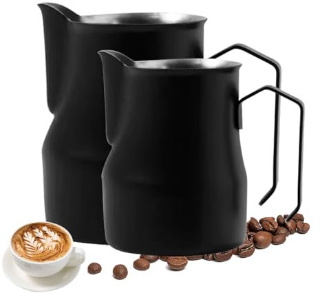 YCKEGEW 2PCS Bollitore Latte, Bricco per Latte in Acciaio Inox 12 Oz 15 Oz per La Preparazione del caffè Espresso Cappuccino, Brocca per La Cottura A Vapore del Latte (Color : Black)