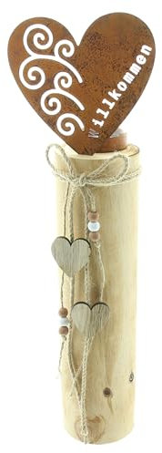 FRANK FLECHTWAREN Windlichtsäule Herz, Holz, Metall, Echtrostfinish Maße: Höhe 44 cm, Glaseinsatz Ø 5 x 6 cm, ohne Kerze, rustikalen Charme, echten Blickfang.