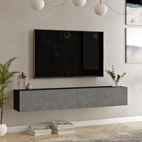[en.casa] TV Lowboard Lapinlahti TV Schrank hängend TV Board 30 x 180 x 32 cm Fernsehschrank mit 2 Türen Wandregal Fernsehtisch Schwarz/Betonoptik