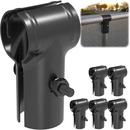 ForoGore 6 Pcs End Rail Clamps 1-5/8 x 1-5/8, T Pipe Clamp for 1-5/8 OD Pipe Chain Link Fence End Rail T Clamp Panel T Clamps Chain Link Fence Parts（Black)