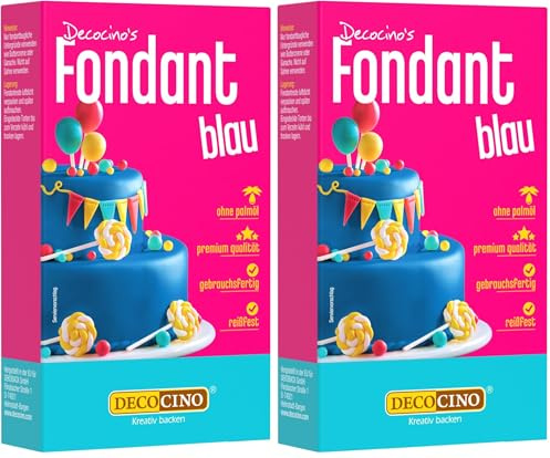DECOCINO Fondant Blau – 250 g – ideal zum Verzieren von Kuchen, Torten, Cupcakes – Palmölfrei & vegan (Packung mit 2)