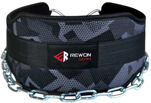 REWON Fitness Dip Gürtel mit Stahlkette - Strapazierfähiger Dip-Gürtel für Bodybuilding, Gewichtheben, Krafttraining Herren Damen Gewichtsgürtel