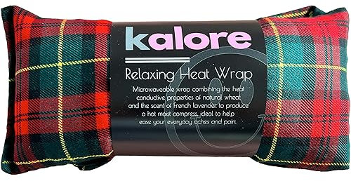 Wärmekissen Nacken & Schultern - Wärmekissen Mikrowelle mit elastischem Gurt - Tartan-Baumwollstoff & UK Weizen Wärmebeutel von Kalore, Rot