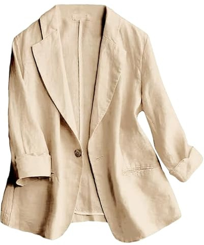 IDEALSANXUN Blazer Jackets for Women 2026 Spring Break Clothes Business Casual Outfits Office Work Tops Business Summer Lightweight Linen Jackets Cardigan Blouse, Khaki, 3XL