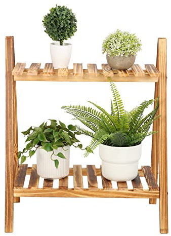 BEIJIALY Pflanzenständer für Den Innenbereich, Massivholz-Pflanzenständer, 2-stufiges Leiterregal, Multifunktionales Blumenpräsentationsregal für Hof, Terrasse, Garten, Balkon