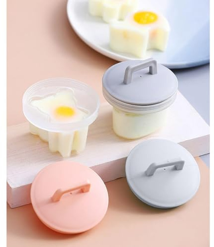 4PCS Boiled Egg Molds, Sushi Rice Mold Cute Cartoon Egg Poacher Cups Decorative Shaped Egg Molds with Oil Brush for Cake Chocolate Kitchen Tools