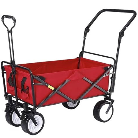ANIIC Bollerwagen Faltbar Gartenwagen Klappbarer Gartenwagen Mit 4 Rädern, Robuster Einkaufswagen Für Outdoor-Camping-Pull-Truck Handwagen Strandwagen (Color : Rood)