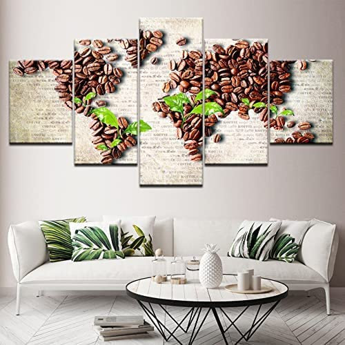 Poster,5 Teilig Leinwanddrucke Leinwand Stück Kunstdruck Modern Wand Aufhängen Home Dekoration Moderne Gemälde Hd Panel Kaffee Essen 150 X 80 Cm / 59,05 X 39,37 Zoll Wohnzimmer Schlafzimmer -0L2W+N5S7