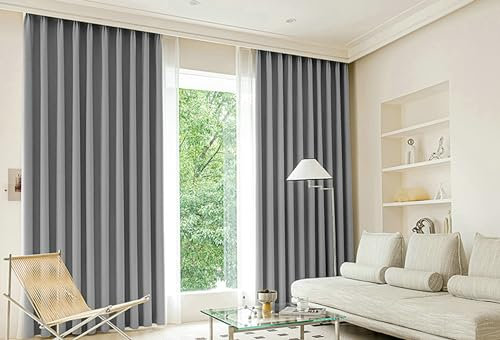 Ayoiow Vorhänge Blickdicht Nach Maß, Thermovorhang Gegen Kälte Und Hitze Mit Ösen, Polyester Gardinen Vorhang Blickdicht 2 Stück, Grau, 137X160CM