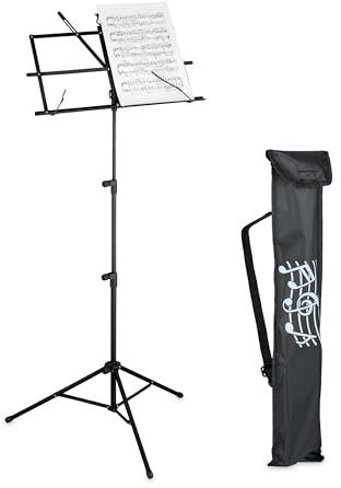 Relaxdays Notenständer, klappbares Notenpult, HBT: 140x53x49 cm, ausziehbar, aus Metall, Gitarre, Geige, Gesang, schwarz